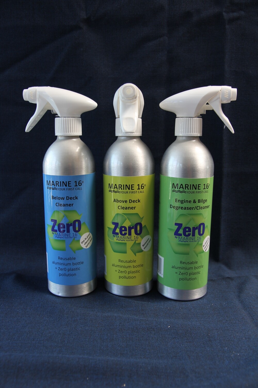 Maritieme ZERO afval-ZERO pollutie-reinigingsproducten in een toonbankset