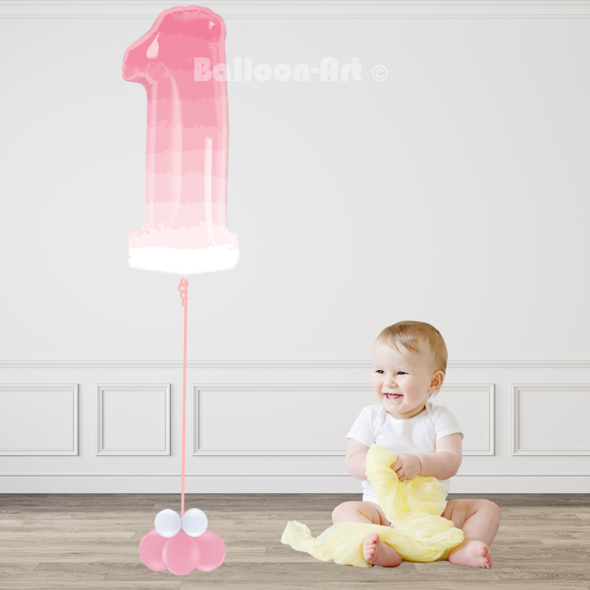 1 Jaar verjaardagsballon Zwevend, Kleur: Licht ROSE ombré, Compositie: Folie ballon, Personalisatie: Neen