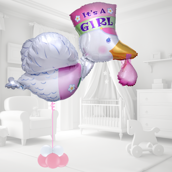 Ooievaar met hoed, Compositie: Meisje (roze), Personalisatie: Neen