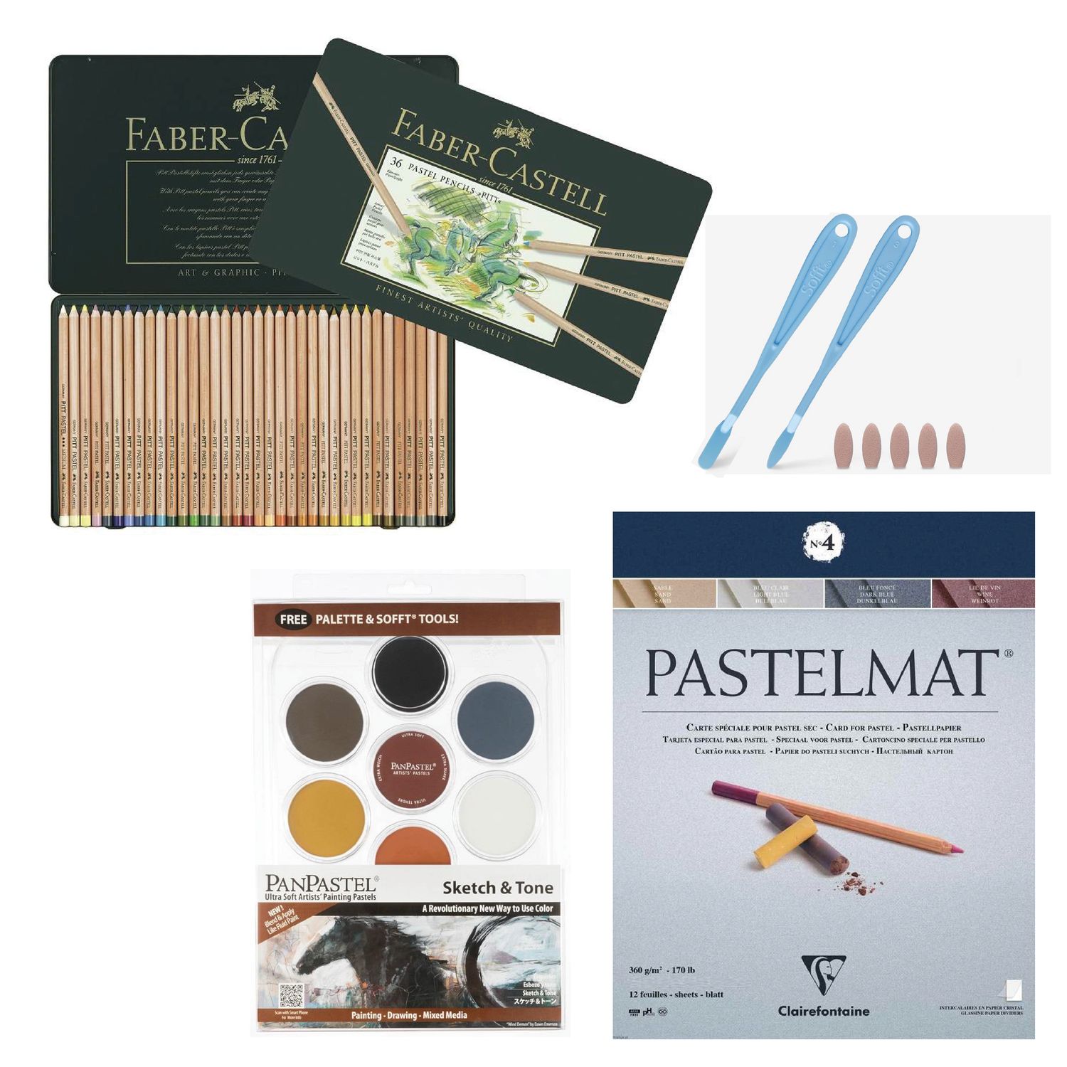UITBREIDINGSSET SOFTPASTEL, SOFTPASTEL PAKKET: GROOT, KLEUR PASTELMAT: NR4: ZANDKLEUR, CREME WIT, DONKER BLAUW EN WIJNKLEUR