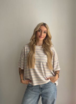 Lynn Badstof T-shirt paars/blauw/rose