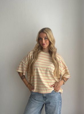 Lynn Badstof T-shirt geel/rood/groen