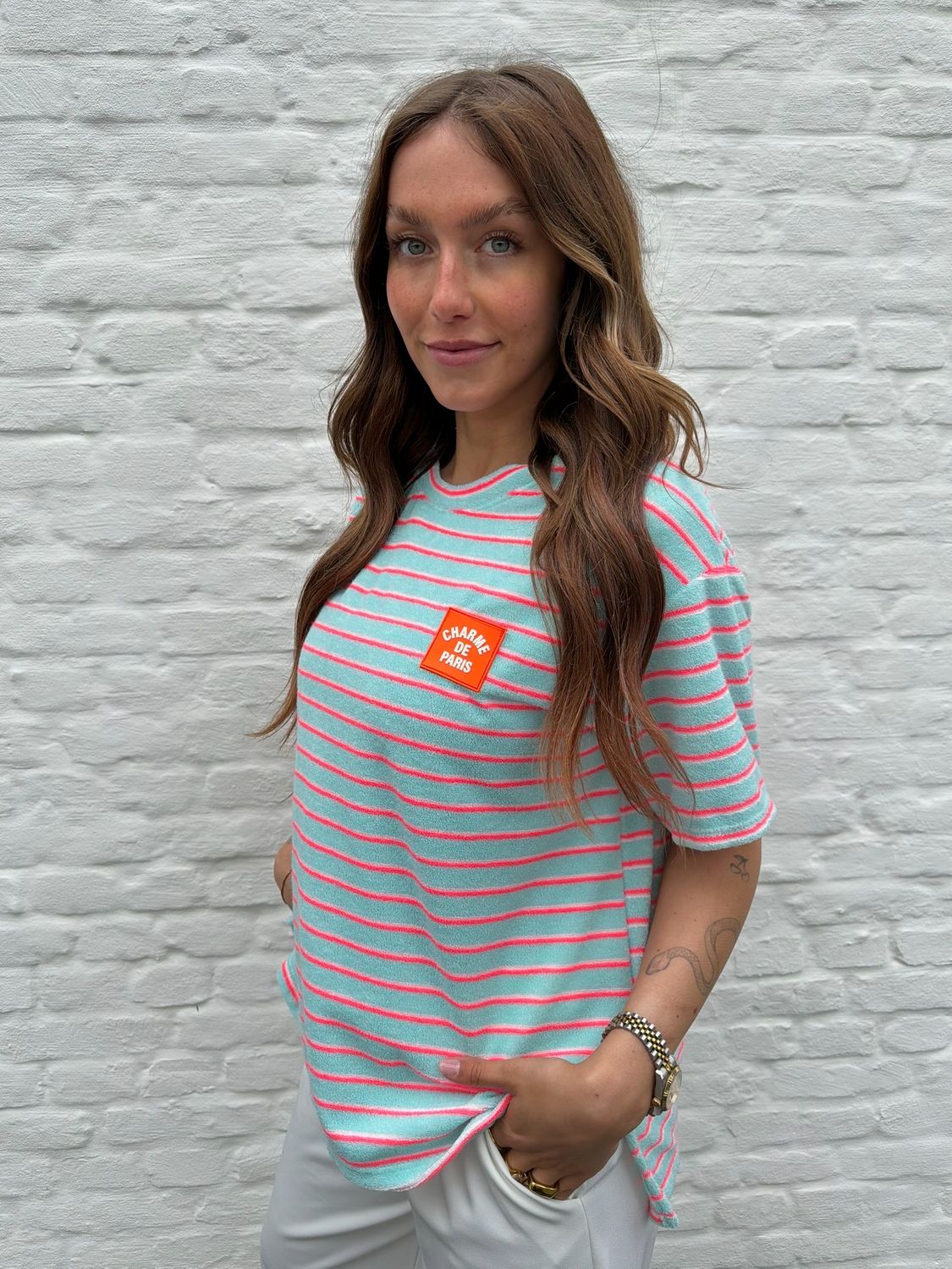 Laura T-shirt Turquoise/Pink