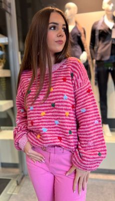 Pull in het fuchsia met kleine hartjes Pull in het fuchsia met kleine hartjes