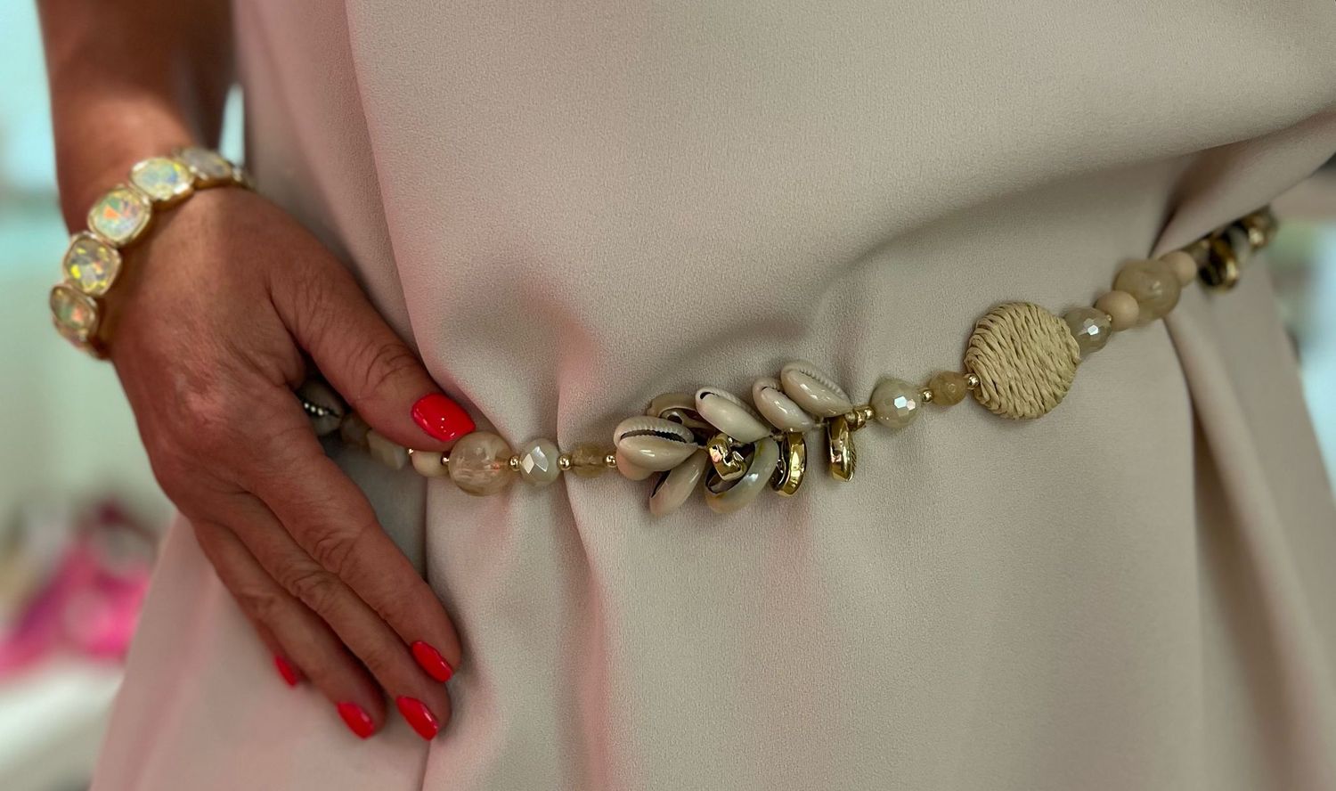 Beige bohemian riem