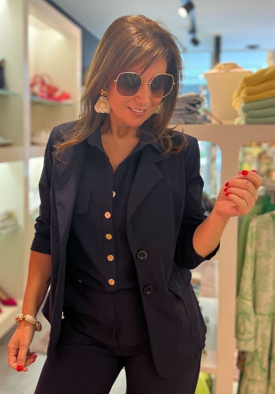 Donkerblauwe blazer in travelstof