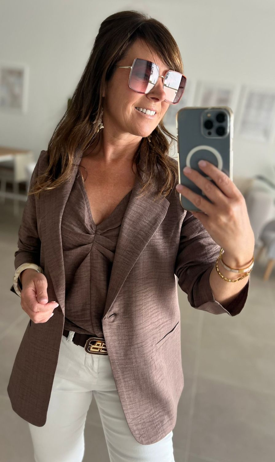 Lange blazer in het chocobruin