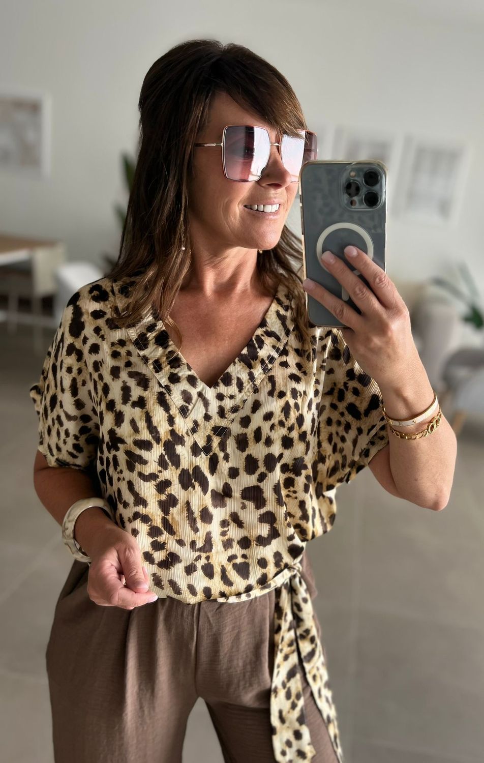 Leopard blouse met bruine tinten (MAAT M)