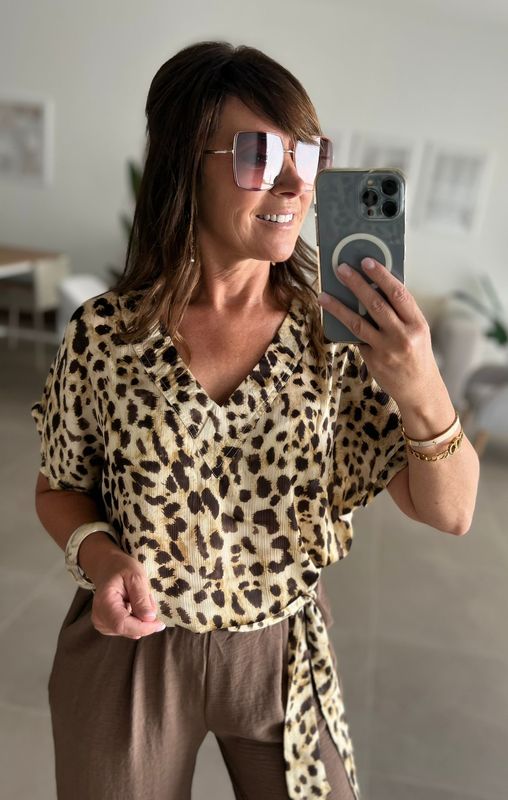 Leopard blouse met bruine tinten (MAAT M)