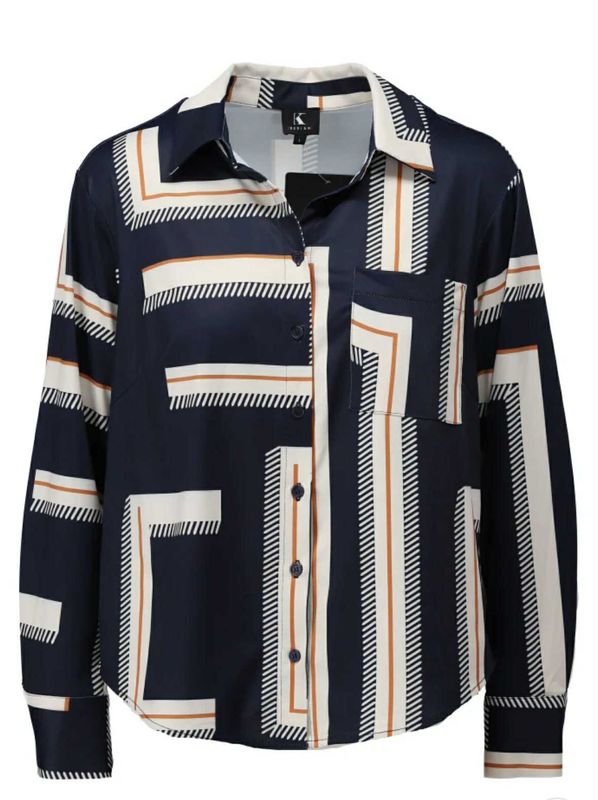 Blouse met donkerblauw met camel