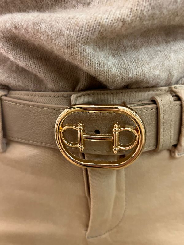 Riem in het beige met gouden beugel op een rekker