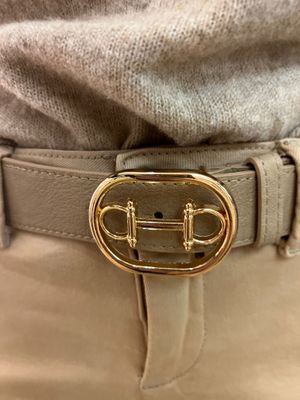 Riem in het beige met gouden beugel op een rekker