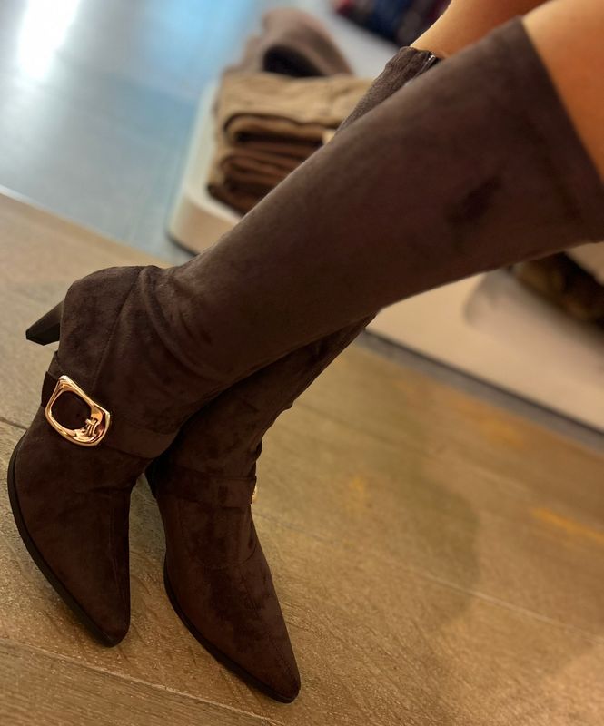 Laarzen met gouden beugel op een hakje verkrijgbaar in twee verschillende kleuren