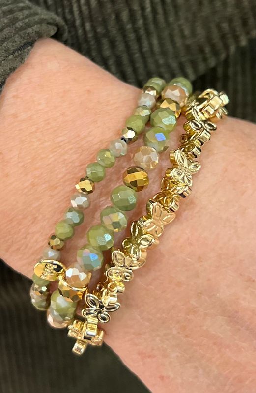 Set van drie armbandjes in het kaki