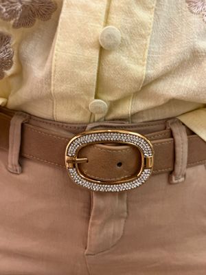 Riem in het beige op een rekker met steentjes