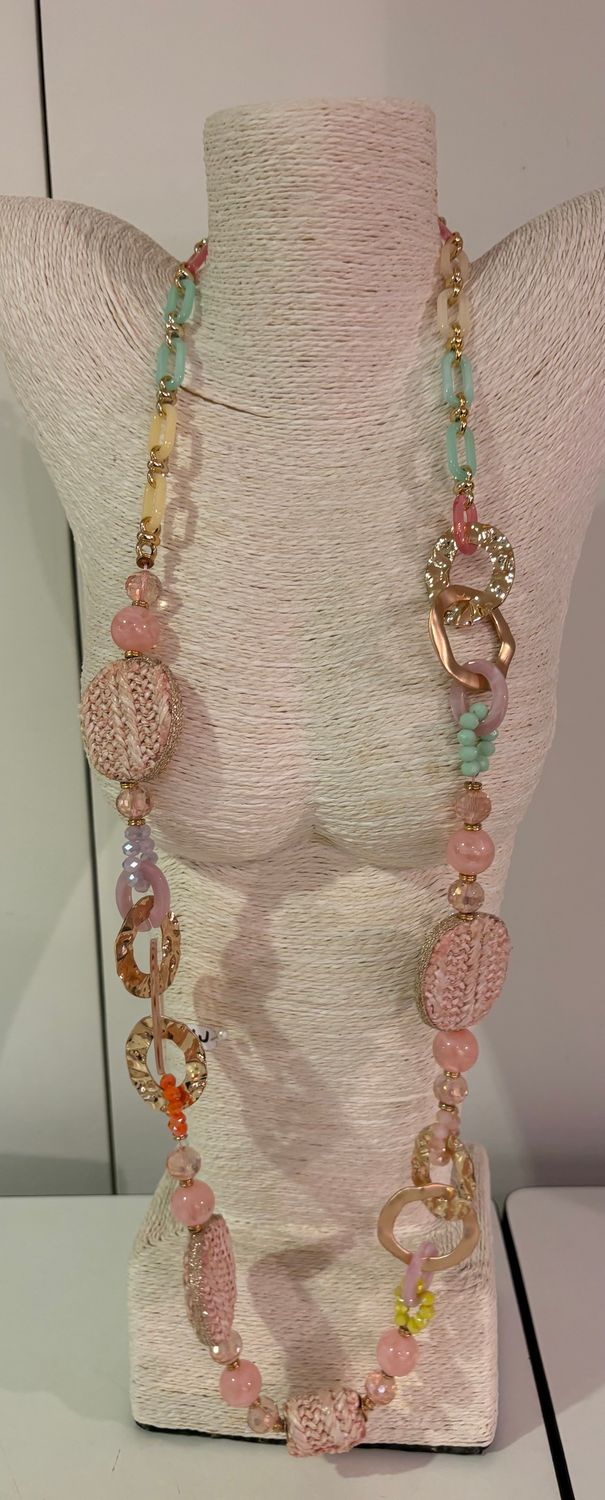 Prachtige lange ketting met roze