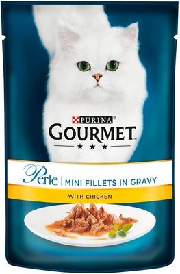 Gourmet Perle Wet Cat Food Mini Fillets with chicken 2 For £1 01/25