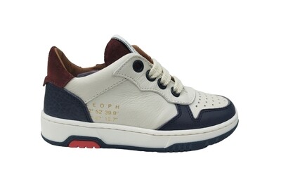 LeOPH wit/beige lage sneaker met blauw en bordeaux