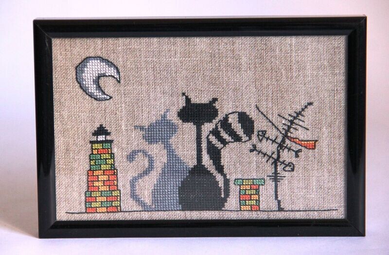 Cadre Broderie "Chats sur le Toit"
