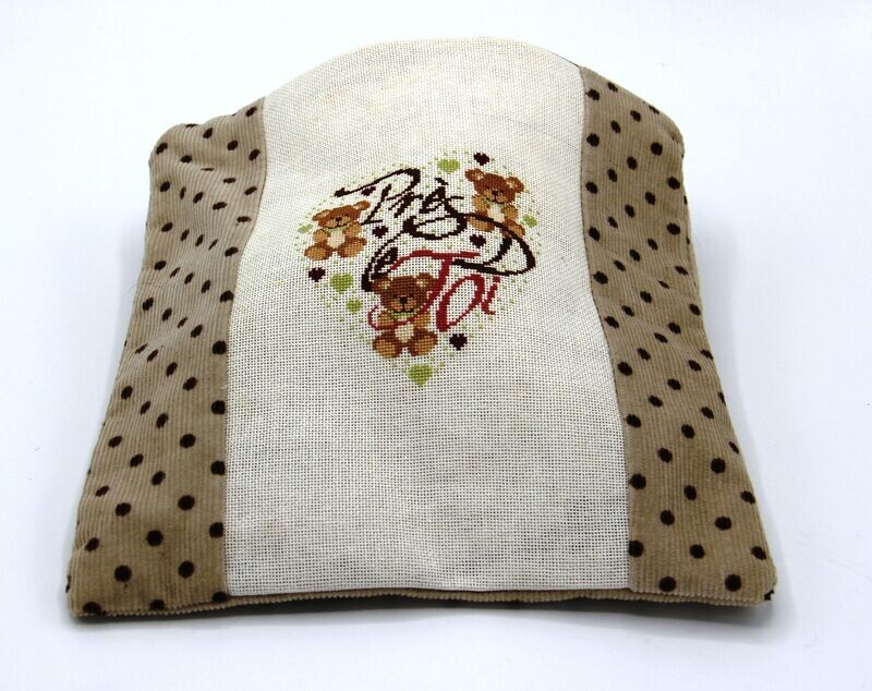Pochette brodée en velours à pois, oursons et coeur