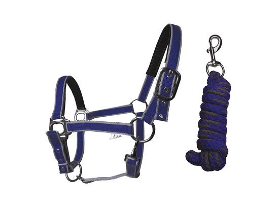 HALSTERSET EXTRA NAVY MET CONTRASTBOORD PONY