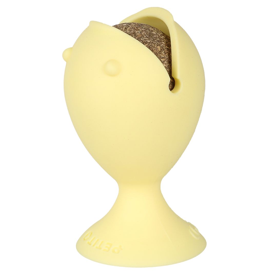 Petit snackspeeltje puffi met catnipbal geel