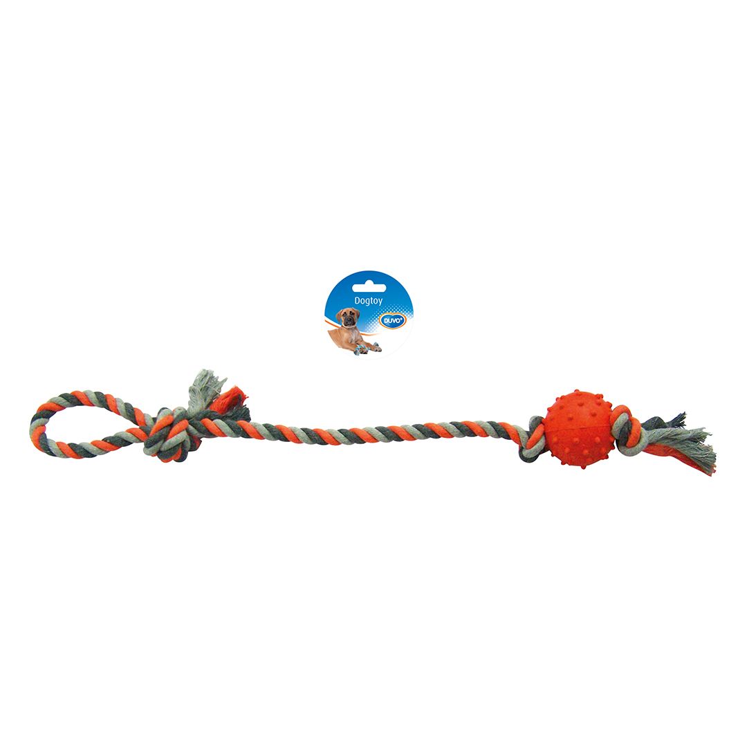 Knoop katoen pendel met rubber bal grijs/oranje