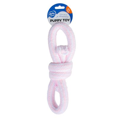 Puppy soft touw met 2 lussen roze/wit