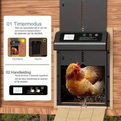 Premium Metalen Chickenguard Kippenluik Automatisch op batterijen met Timer