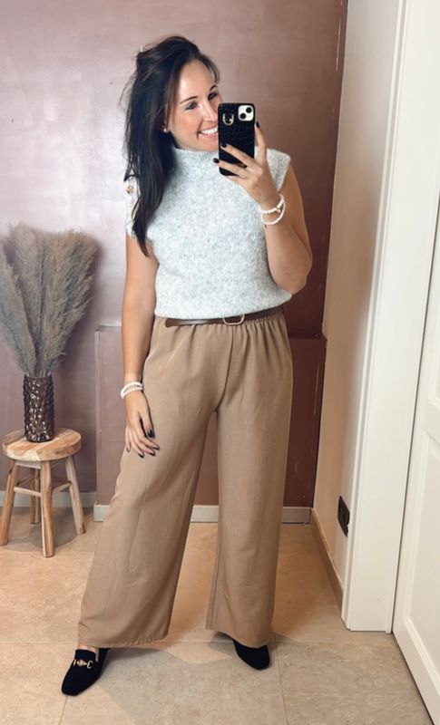 Elegant Wide Leg Pants met Riem – Beige