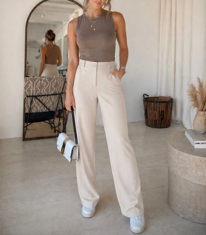 Beige Essential Straight Pants ✨