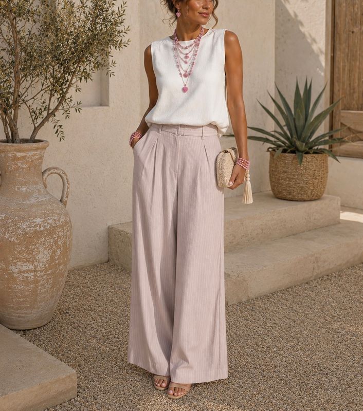 ✨ Amélie Pinstripe Pantalon – Rosé ✨🌸🤍