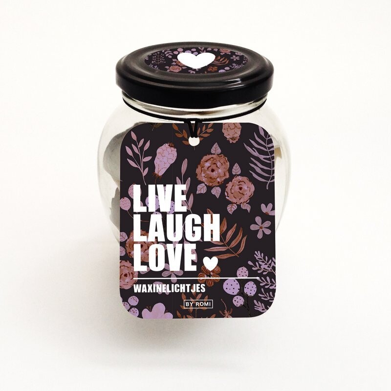 Waxinelichtjes in potje / Live laugh love