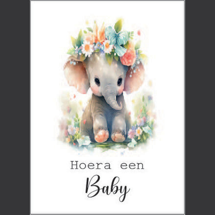 Kaart Hoera een baby (olifant)