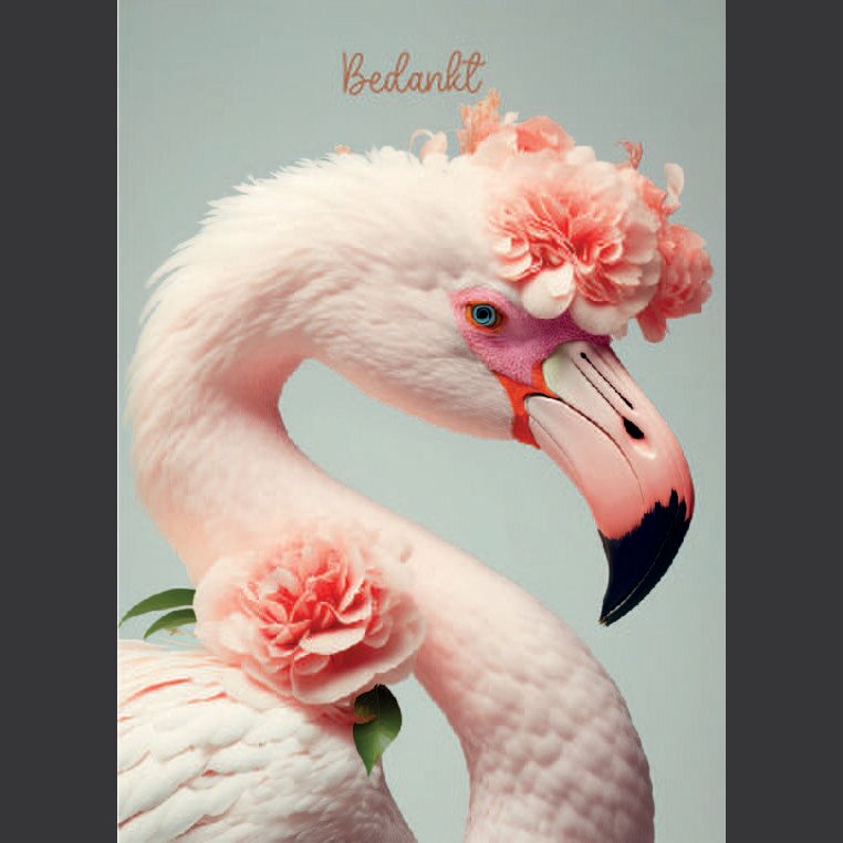 Kaart Bedankt flamingo