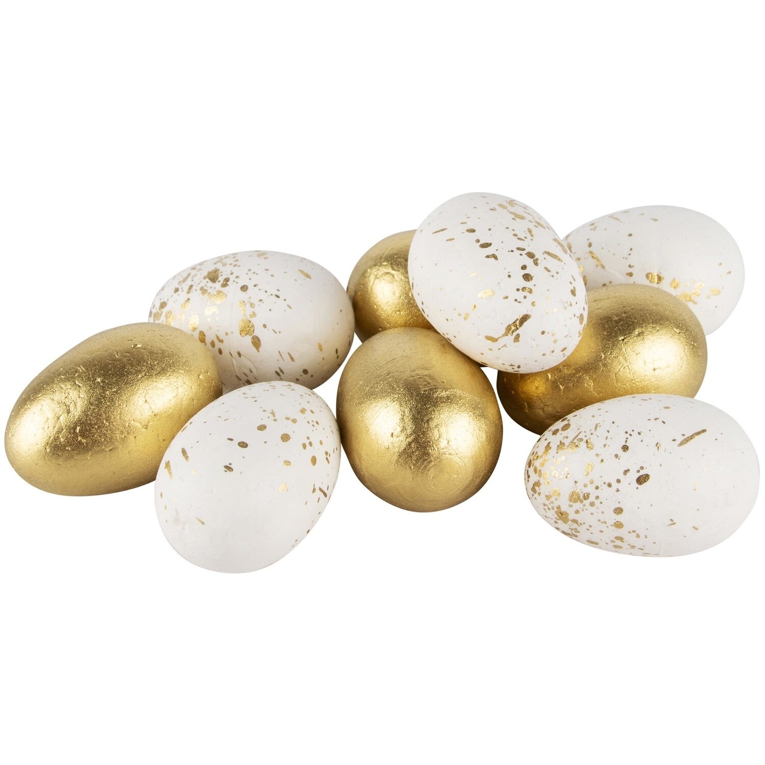 Zakje m/eieren, goud/wit, PVC, 6cm