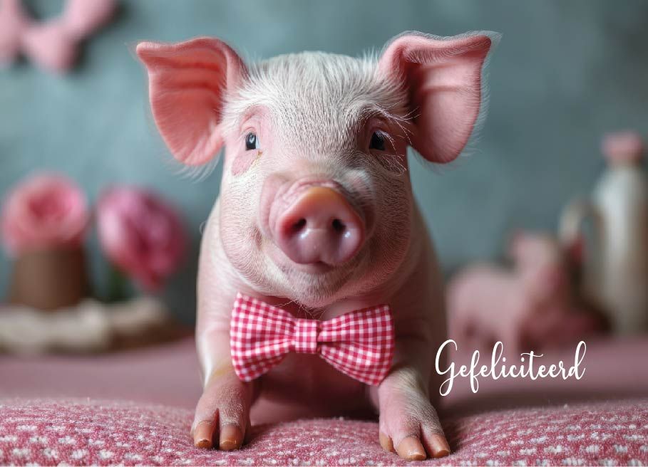 Kaart Gefeliciteerd (feest varken)