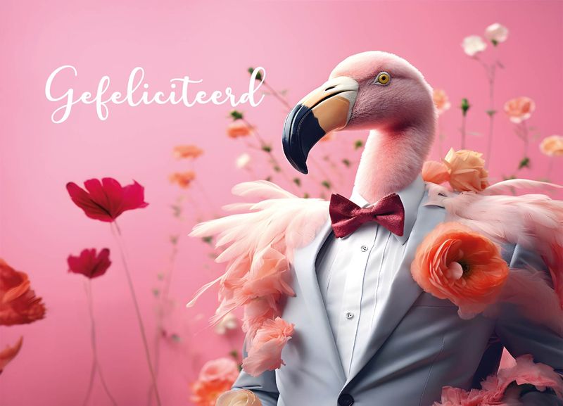Kaart Gefeliciteerd Flamingo