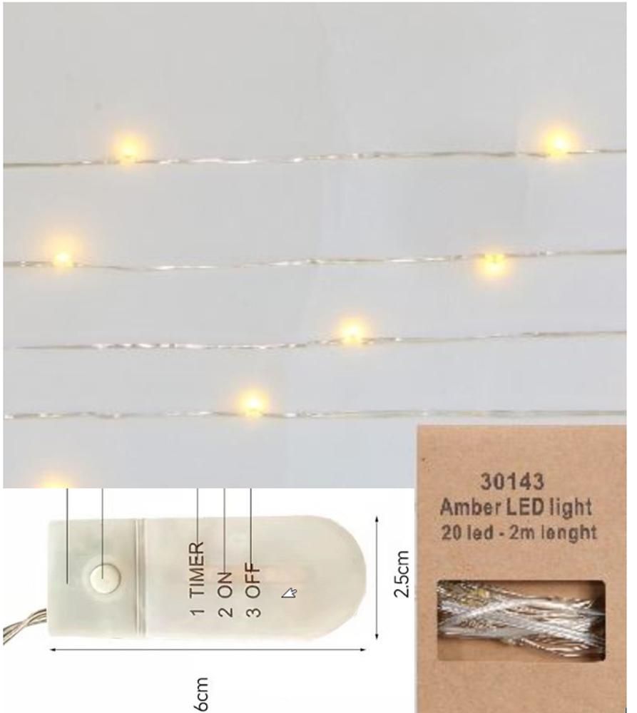 Amber led licht 20 led 6/18 timer on 2x CR2032