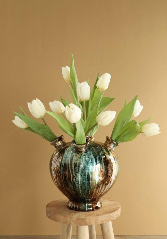 Dazzle Tulip vaas L petrol goud