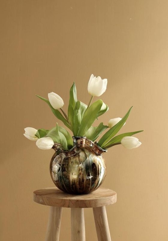 Dazzle Tulip vaas S petrol goud