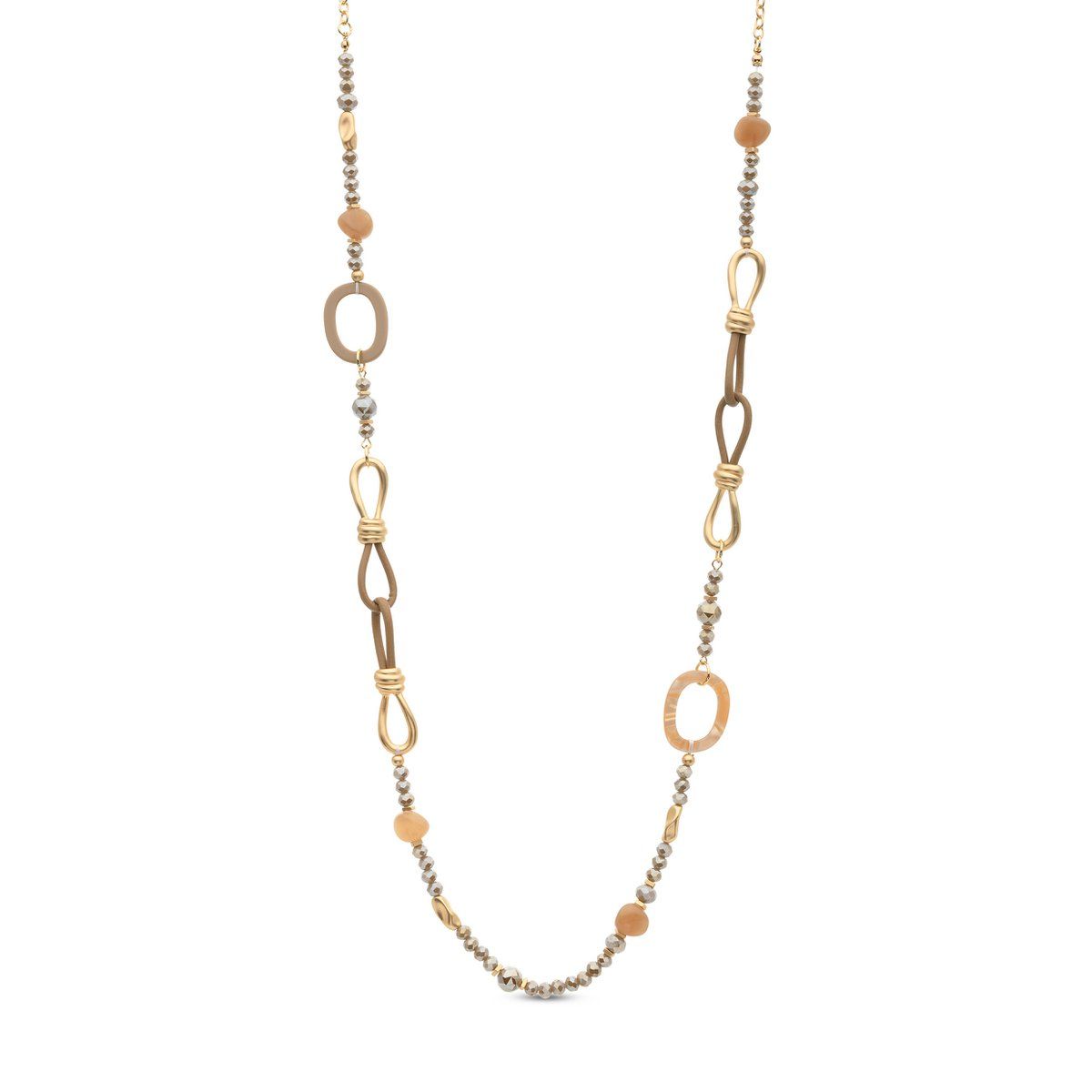 Lange ketting beige met leder