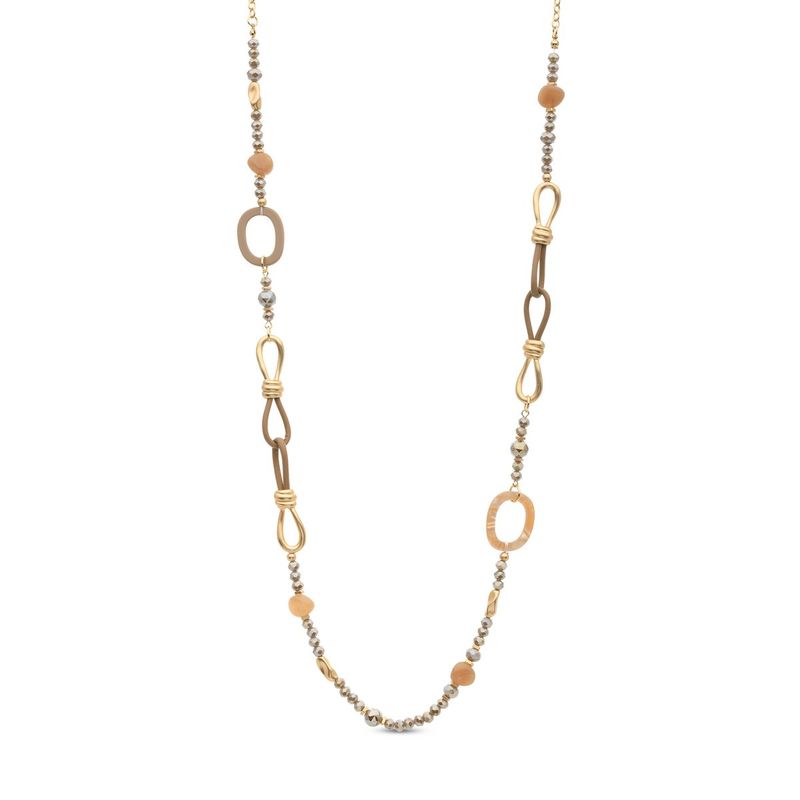 Lange ketting beige met leder