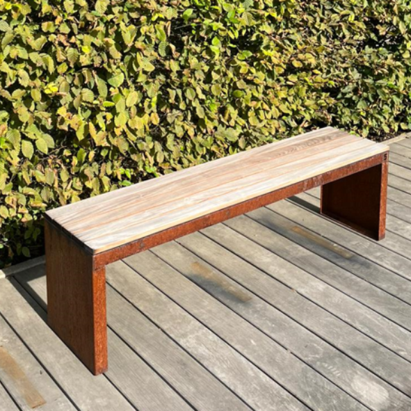 Cortenstaal Zitbank afgewerkt met IPE hout 160x37x47 cm (LxBxH) - Groot