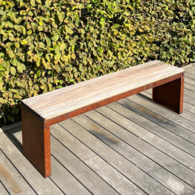 Cortenstaal Zitbank afgewerkt met IPE hout 160x37x47 cm (LxBxH) - Groot