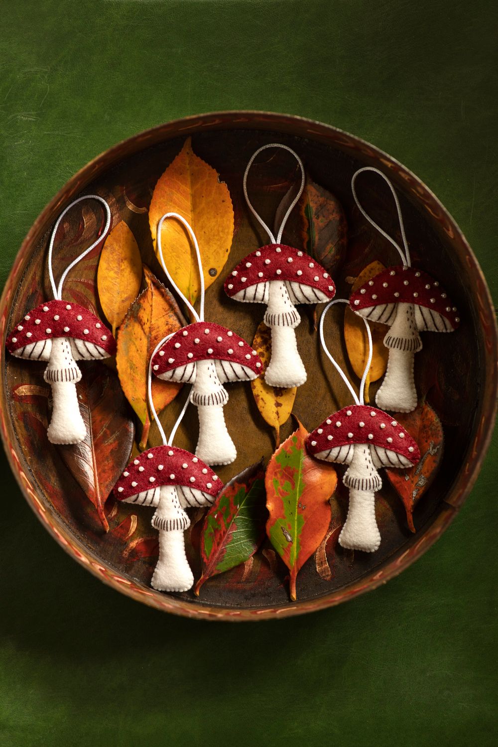 Burgundy Mushroom Handmade Felt Decoration