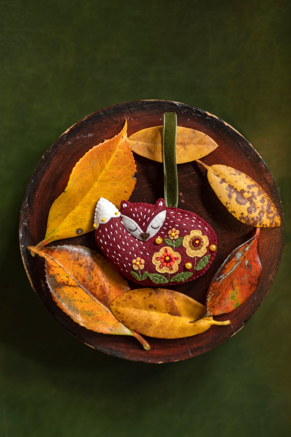 Sleeping Fox handmade felt decoration