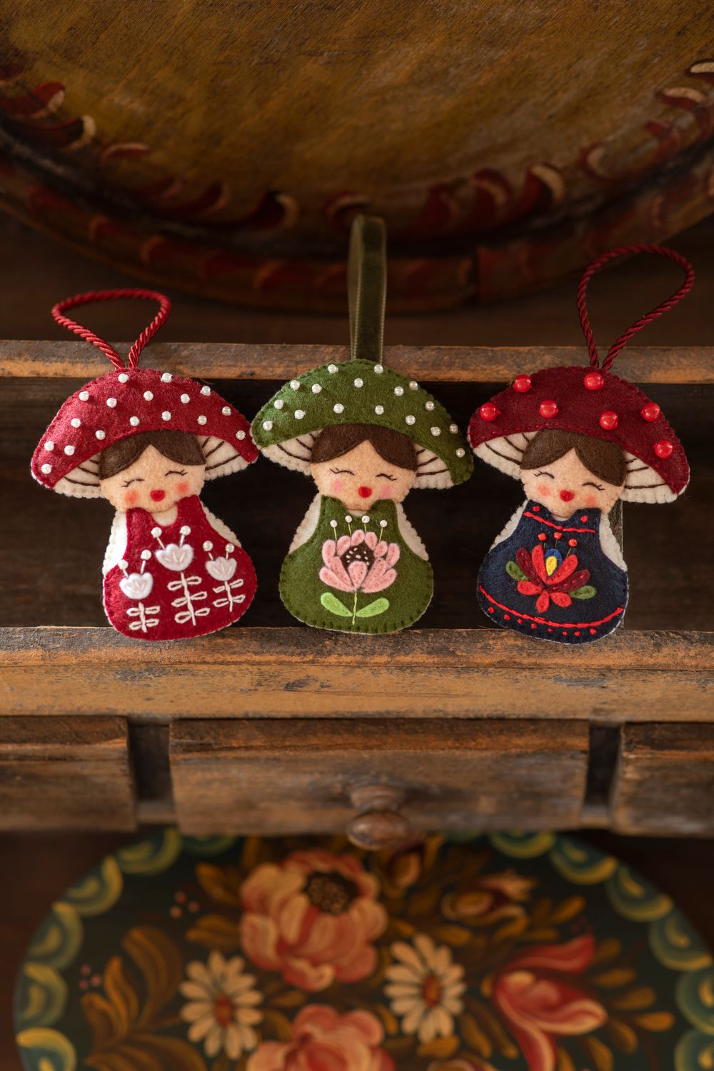 Mushroom girl handmade felt decoration