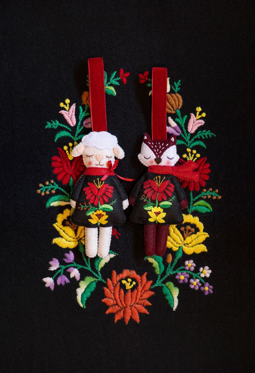 Sheep and Fox handmade felt decoration