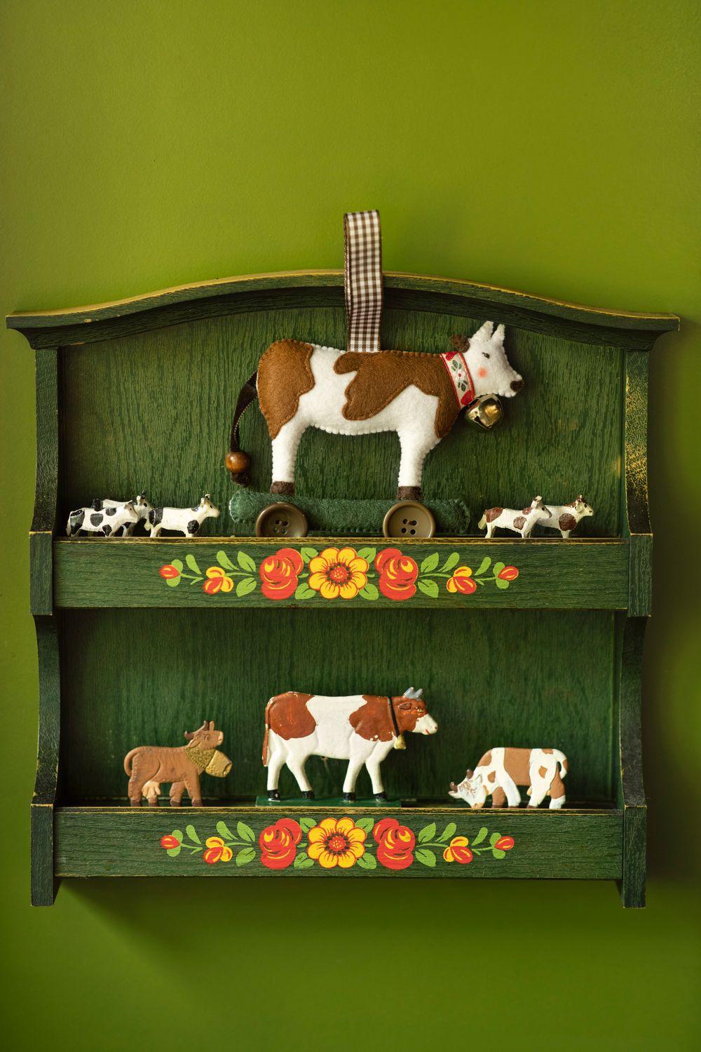 Cow on wheels handmade felt decoration